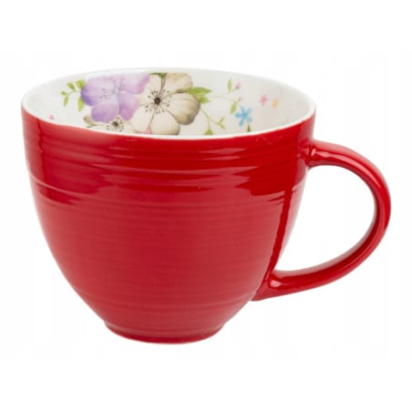 DUŻY KUBEK CZERWONY z kwiatami 2szt na kawę herbatę 450 ml prezent święta