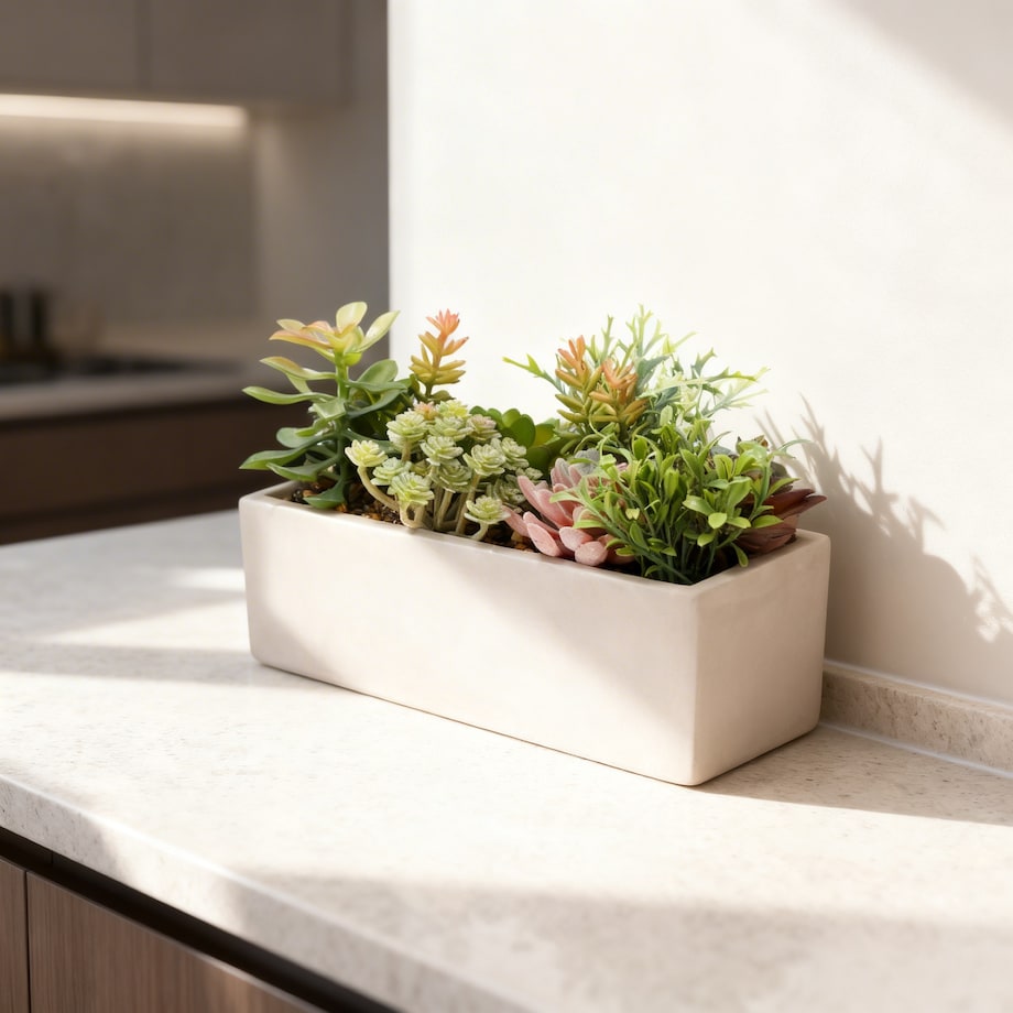 Sukulenty SZTUCZNE kwiaty w doniczce JAK ŻYWE dekoracyjne ROŚLINY 17 cm