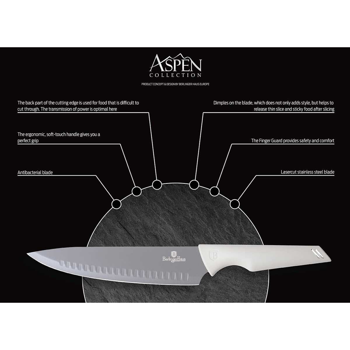 Zestaw noży z deską do krojenia 6 elementów BERLINGER HAUS Aspen