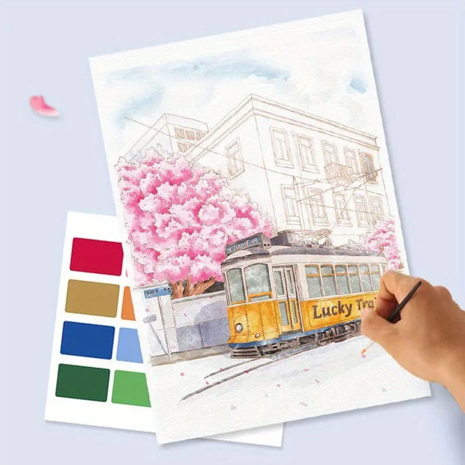 Malowanie akwarelą - Pejzaż miejski - 4 elementy