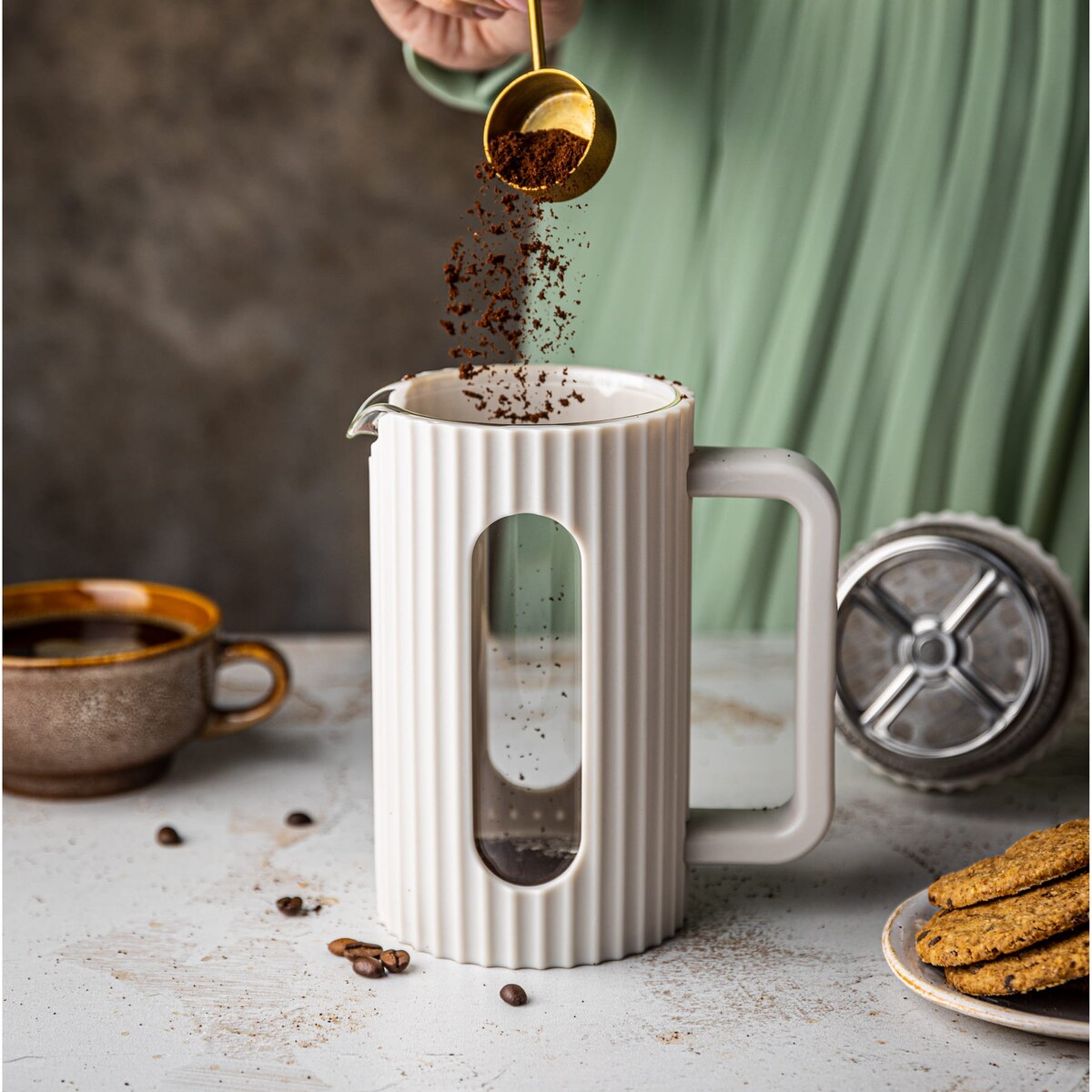 Zaparzacz do herbaty kawy szklany French Press 350 ml kremowy KLAUSBERG