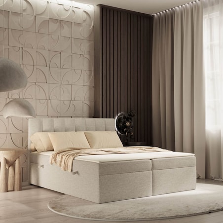 Łóżko tapicerowane AMARO 180x200 z pojemnikiem, Jasny Beż, tkanina Megan 353