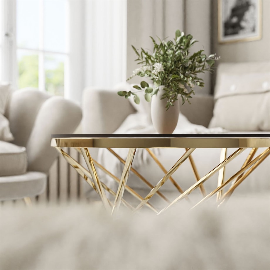 Stolik kawowy TAVIA złoty chrom szklany 50 cm