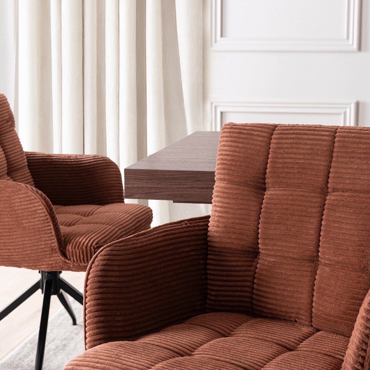 Krzesło Obrotowe Kubełkowe Tapicerowane Do Jadalni Sztruks Rudy AKITA