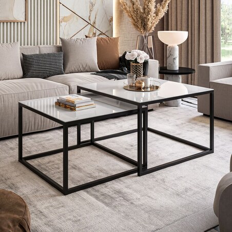 Okrągły kawowy YOSHI 2w1 czarny białe szkło 39/45 cm