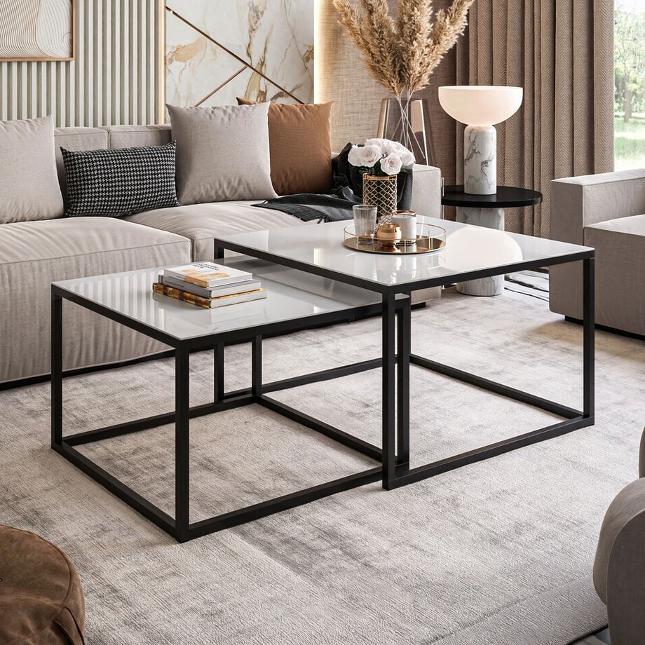 Okrągły kawowy YOSHI 2w1 czarny białe szkło 39/45 cm