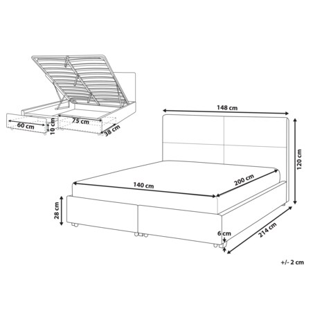 Łóżko welurowe z pojemnikiem 140 x 200 cm czarne VERNOYES