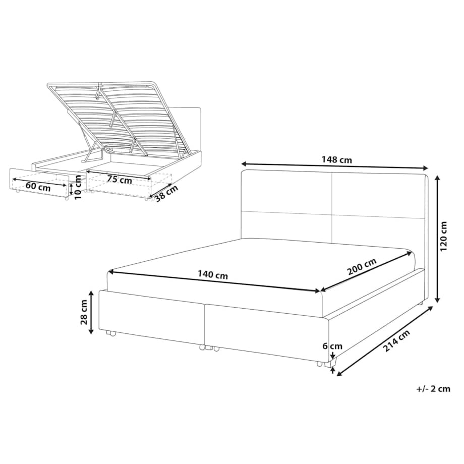 Łóżko welurowe z pojemnikiem 140 x 200 cm czarne VERNOYES