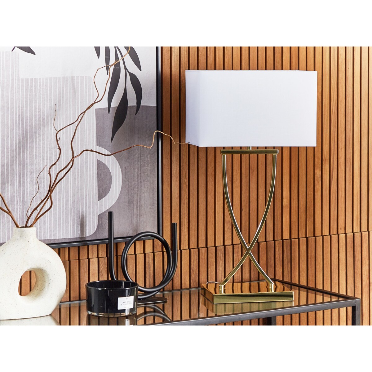 Lampa stołowa metalowa złota z białym YASUNI