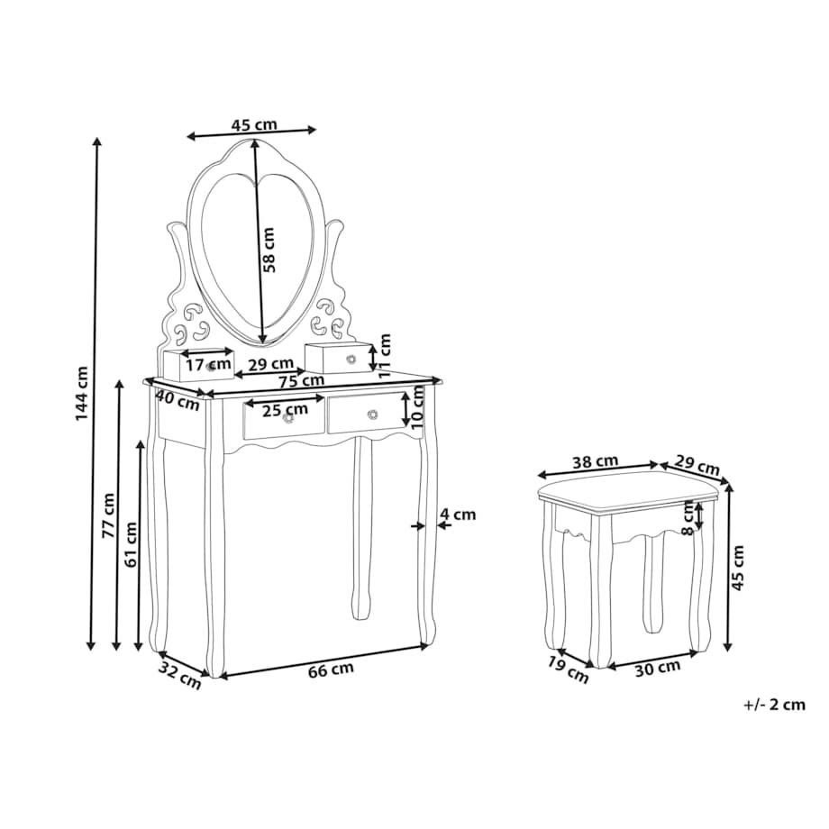 Toaletka z lustrem i stołkiem DIVA Biały