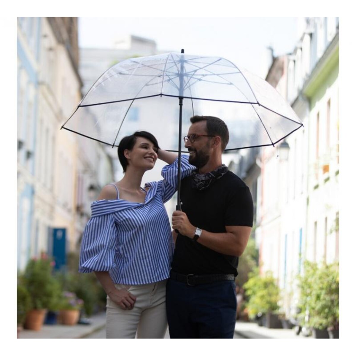 Długi parasol przezroczysty GOLF, czarna bordiura