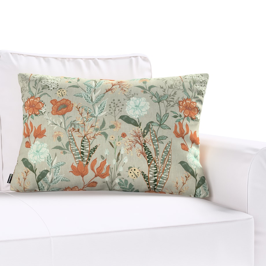Poszewka Kinga na poduszkę prostokątną 60x40 kolorowe kwiaty na szarym tle