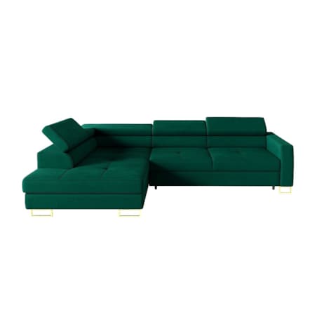 Narożnik rozkładany MERY z regulowanymi zagłówkami na złotych nóżkach lewy