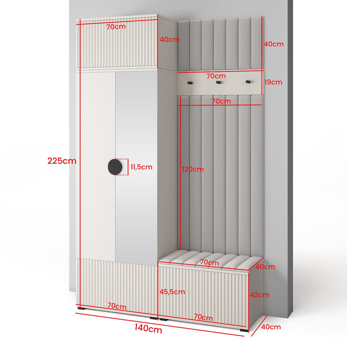 Pojemna garderoba do przedpokoju Ritmo wersja 4 Trinity 15 kaszmir