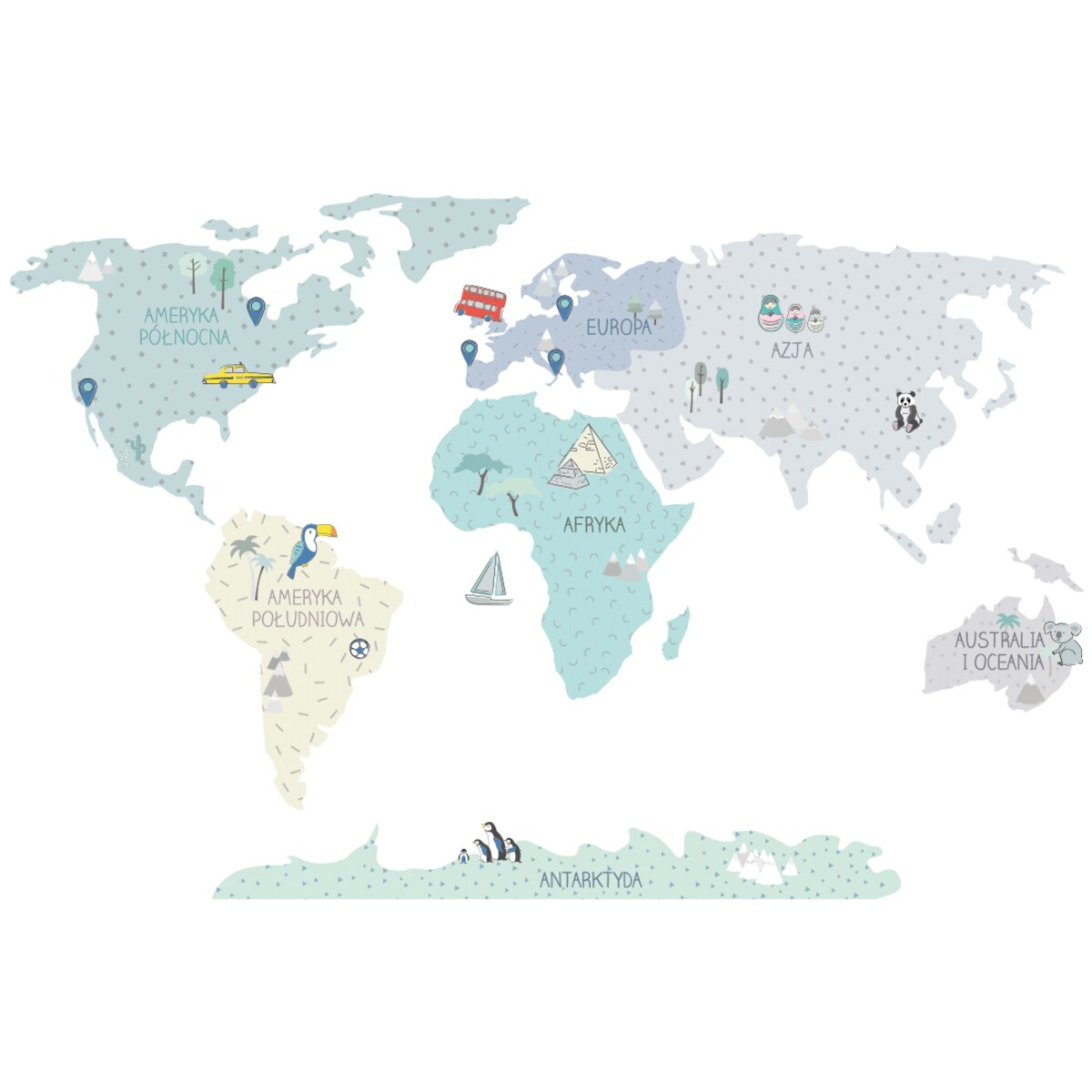 Naklejka na ścianę Mapa świata miętowa S