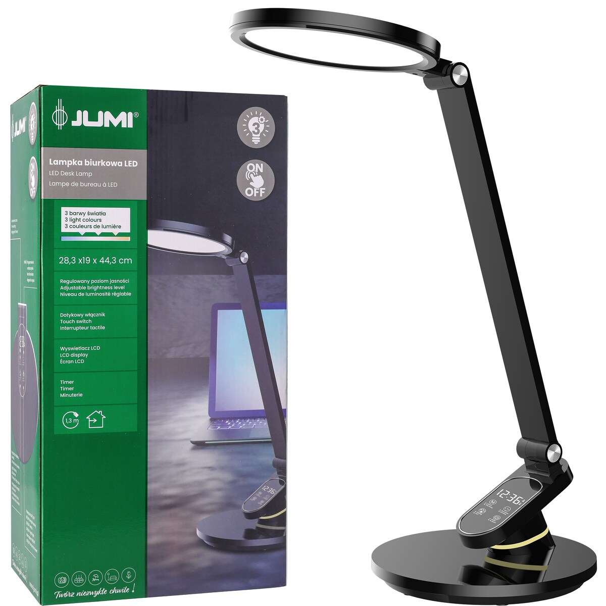 Lampka Biurkowa Szkolna Na Biurko Stołowa Led Trzy Barwy Do Pracy Z Zegarem