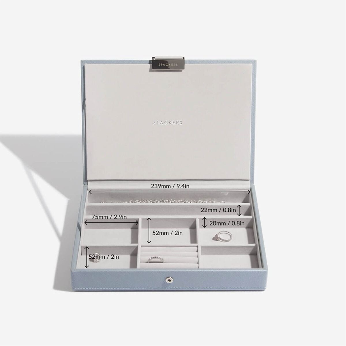 Szkatułka na biżuterię Stackers classic szaroniebieska z pokrywką