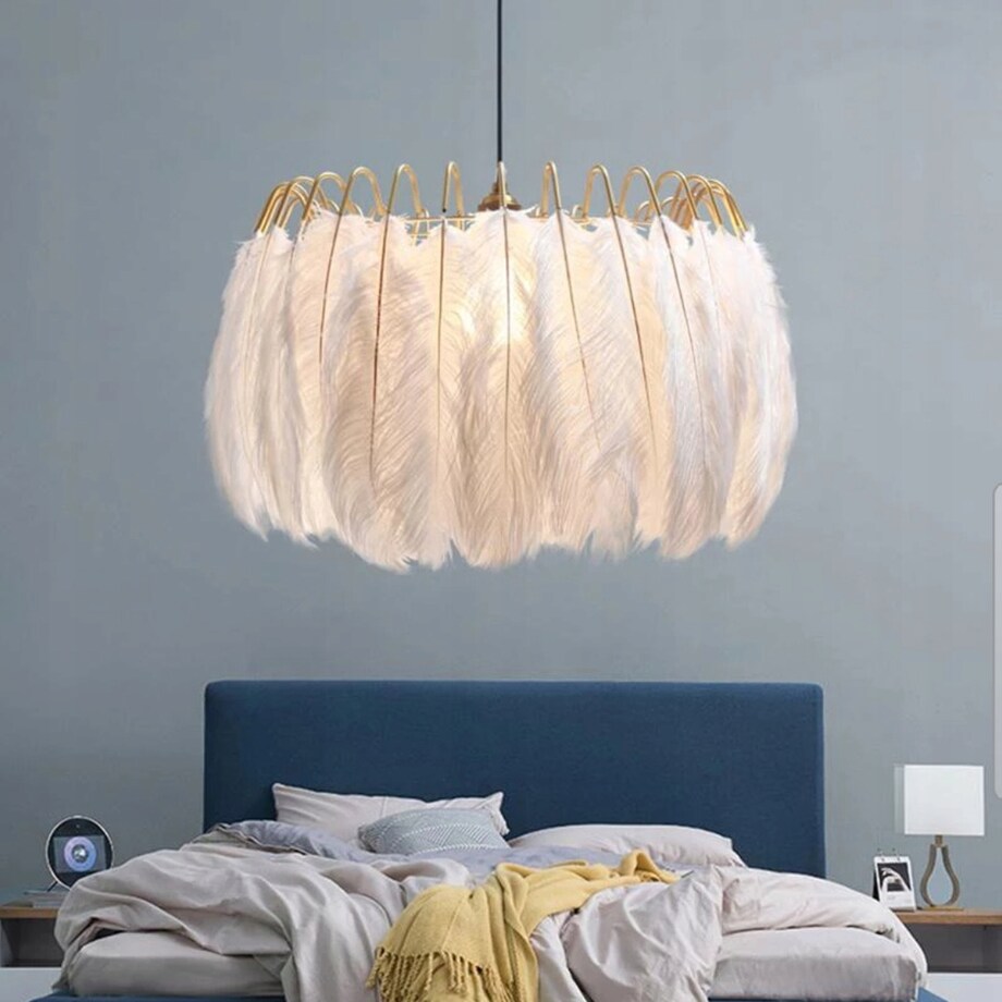 Lampa Sufitowa Wisząca Z Piórami Boho App662 Złota