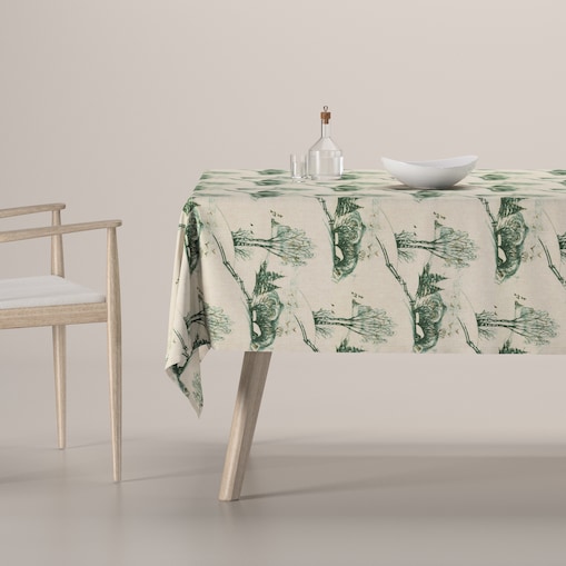 Obrus prostokątny 130 x 160 cm zielony wzór cottage na beżowym tle