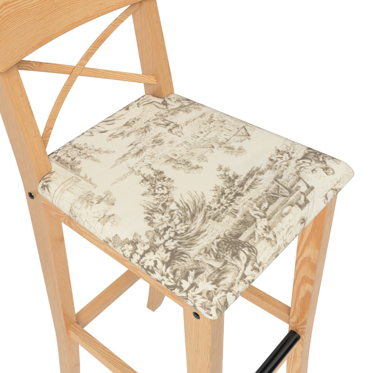 Pokrowiec na krzesło barowe Ingolf z tapicerowanym siedziskiem, scenki rodzajowe w kolorze beżowym na tle ecru, Ingolf, Avinon