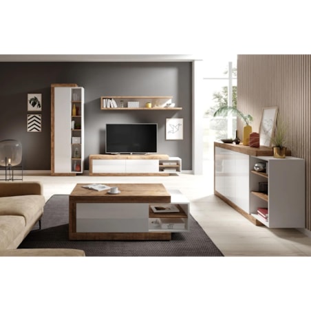 Komoda SINTRA 3D 180cm dąb samdal/biały połysk