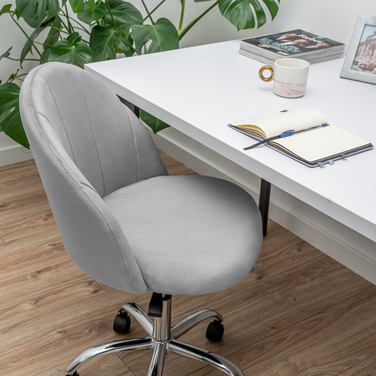 Fotel biurowy krzesło obrotowe szary regulowany welurowy