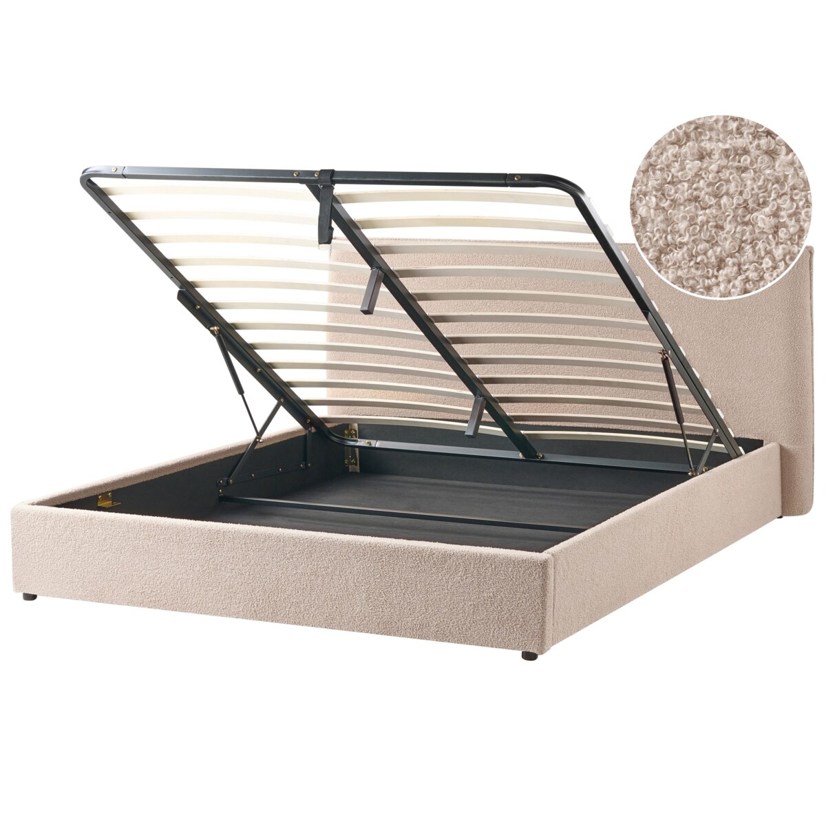 Łóżko z pojemnikiem Boucle LAVAUR 180 x 200 cm Beżowoszary