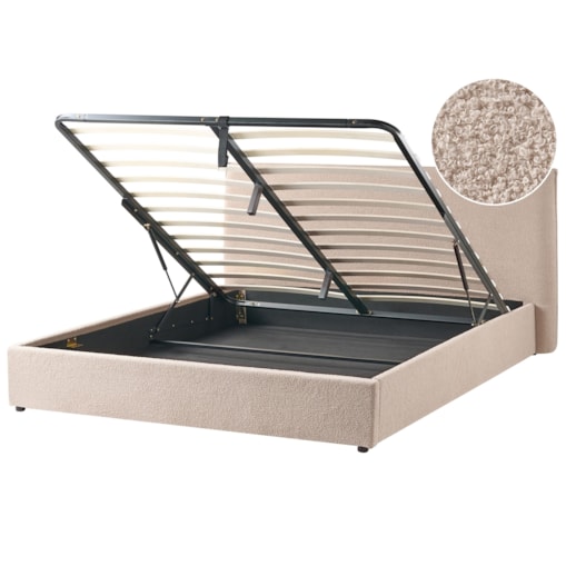 Łóżko z pojemnikiem Boucle LAVAUR 180 x 200 cm Beżowoszary