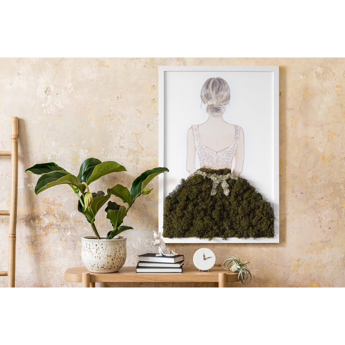 Obraz Baletnica - mech chrobotek w białej ramie 40x60cm