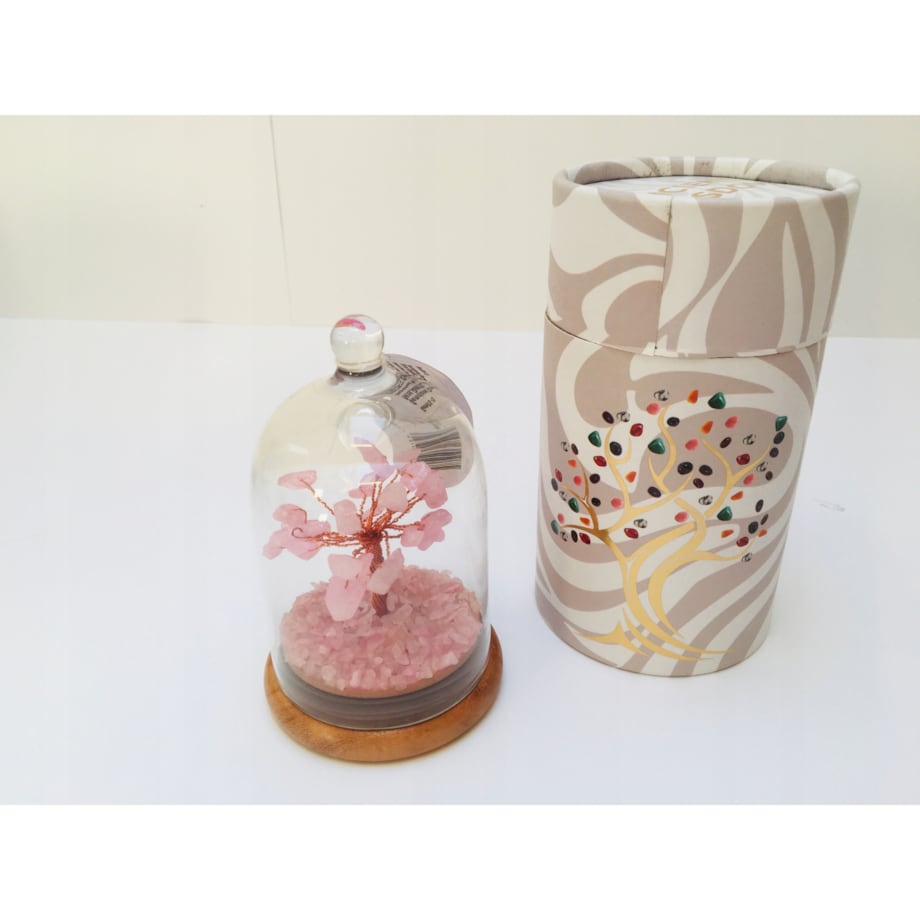 Drzewko z KAMIENI KWARCU amulet talizman na szczęście w Szklanej Kopule box