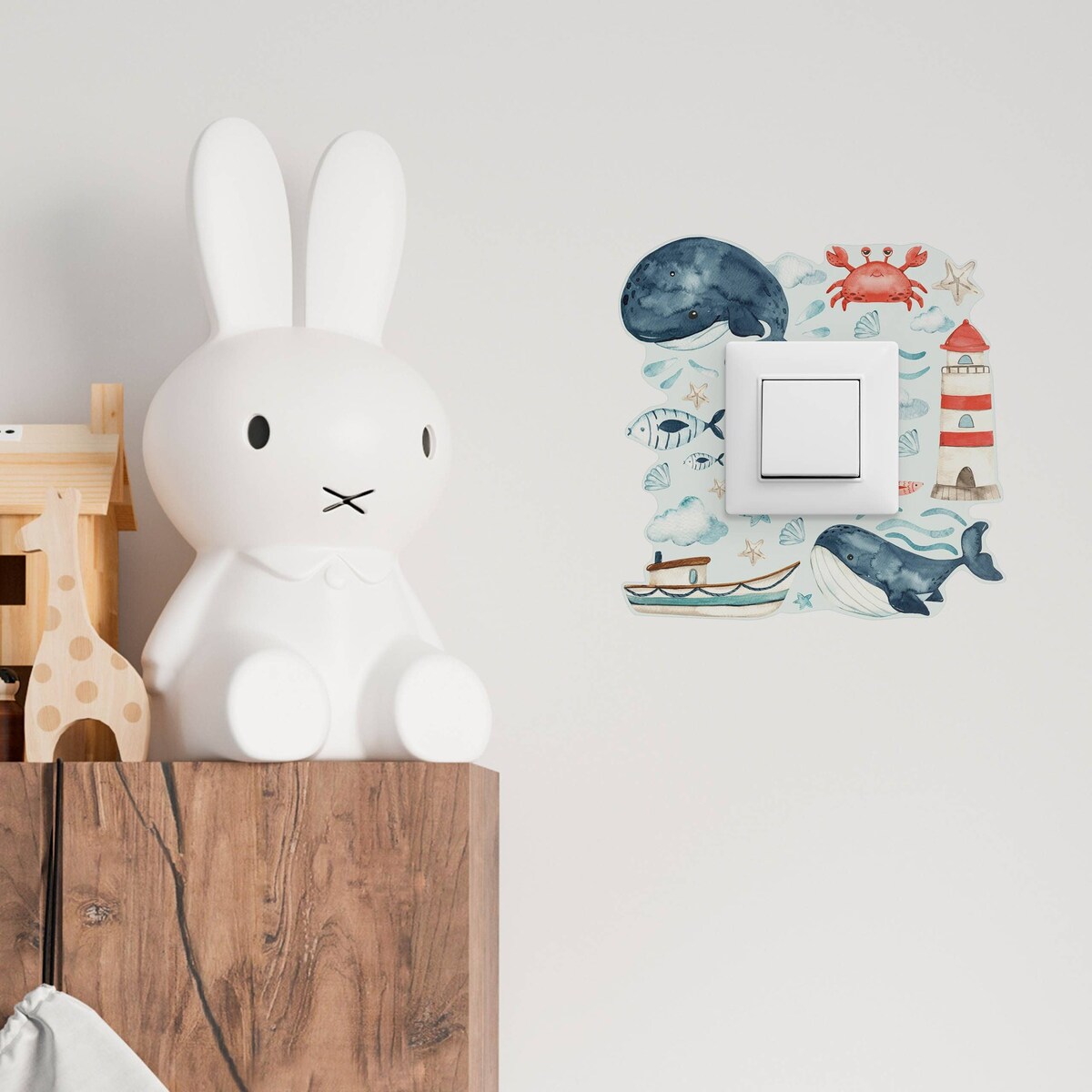 Naklejka Pod Kontakt Wieloryby Rybki Chmurki Rozgwiazdy Muszelki Dla Dzieci 20x20cm