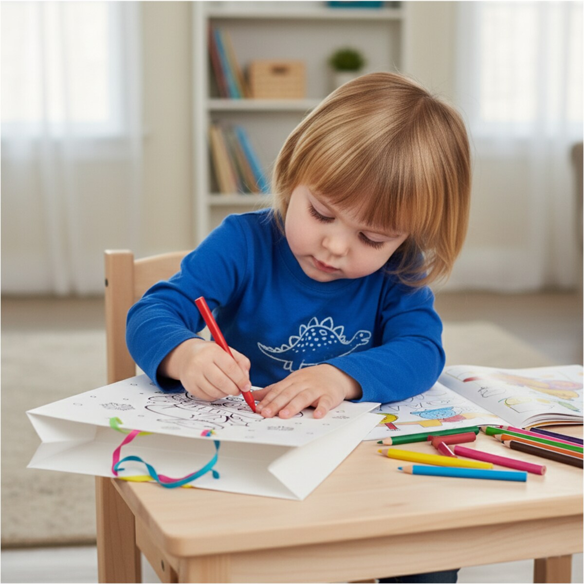 Torebka Prezentowa Na Prezent Do Kolorowania Dla Dzieci 23X18X10 Cm Pingwin Na Sankach