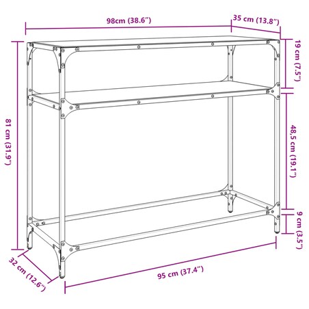 vidaXL Stolik konsolowy z przezroczystym, szklanym blatem, 98x35x81 cm