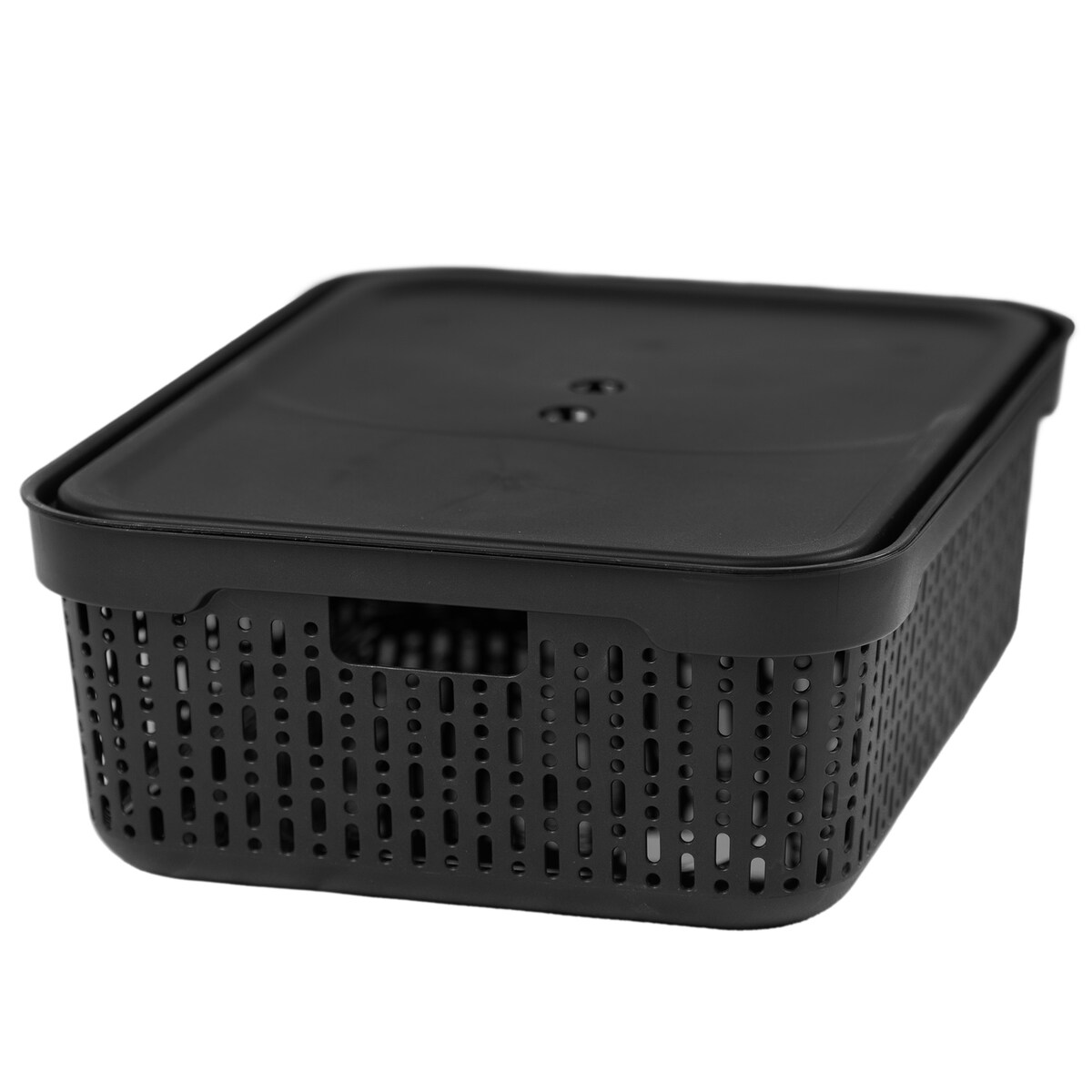 Koszyk Koszyczek Ażurowy XL Plastikowy Na Kosmetyki Do Łazienki Pojemnik Z Pokrywką Zamykany Z Dziurkami Czarny