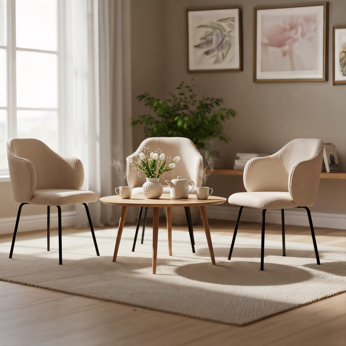 Krzesło tapicerowane AMELIA sztruks welurowe ecru