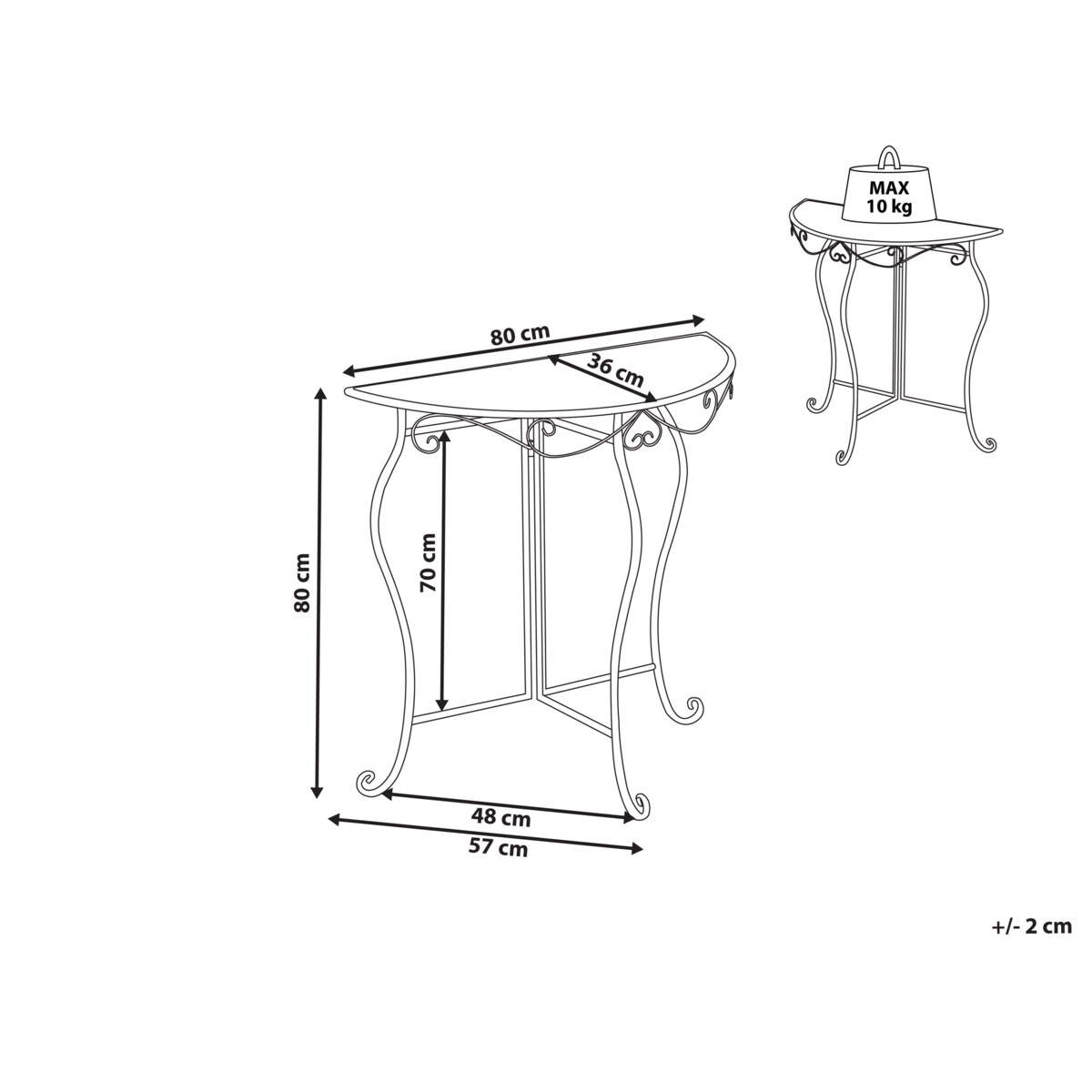 Stolik bistro FOLELLI 36 x 80 cm Metal Jasnobeżowy