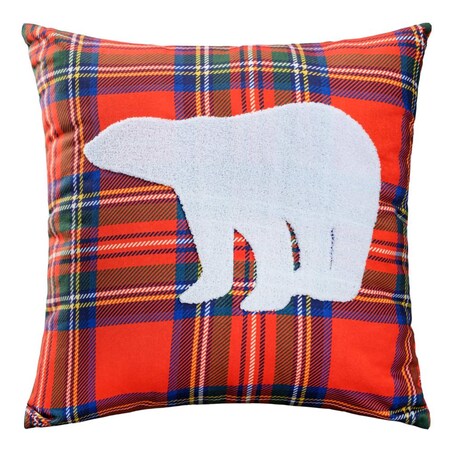 Poszewka dekoracyjna świąteczna 45X45 czerwona w kratę, niedźwiedź