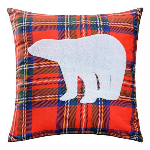 Poszewka dekoracyjna świąteczna 45X45 czerwona w kratę, niedźwiedź