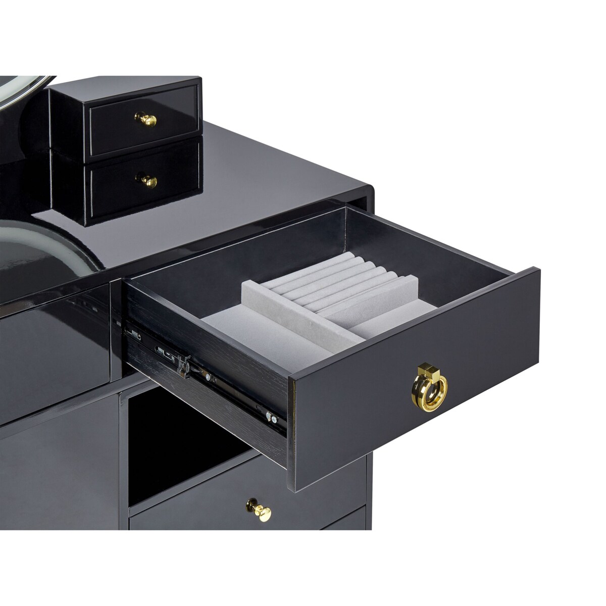 Toaletka 6 szuflad lustro LED ze stołkiem czarno-złota YVES