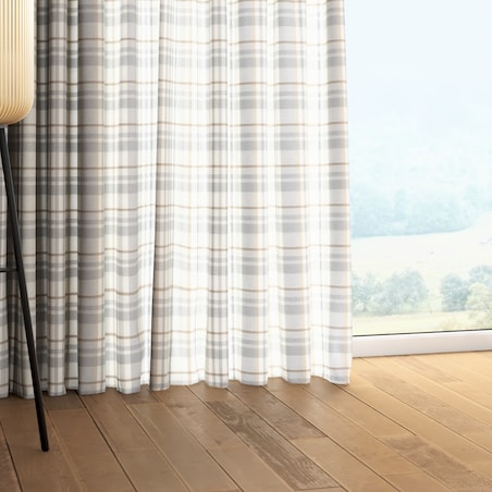 Zasłona na taśmie marszczącej 1 szt. 130x245 kratka beżowo-szary melanż