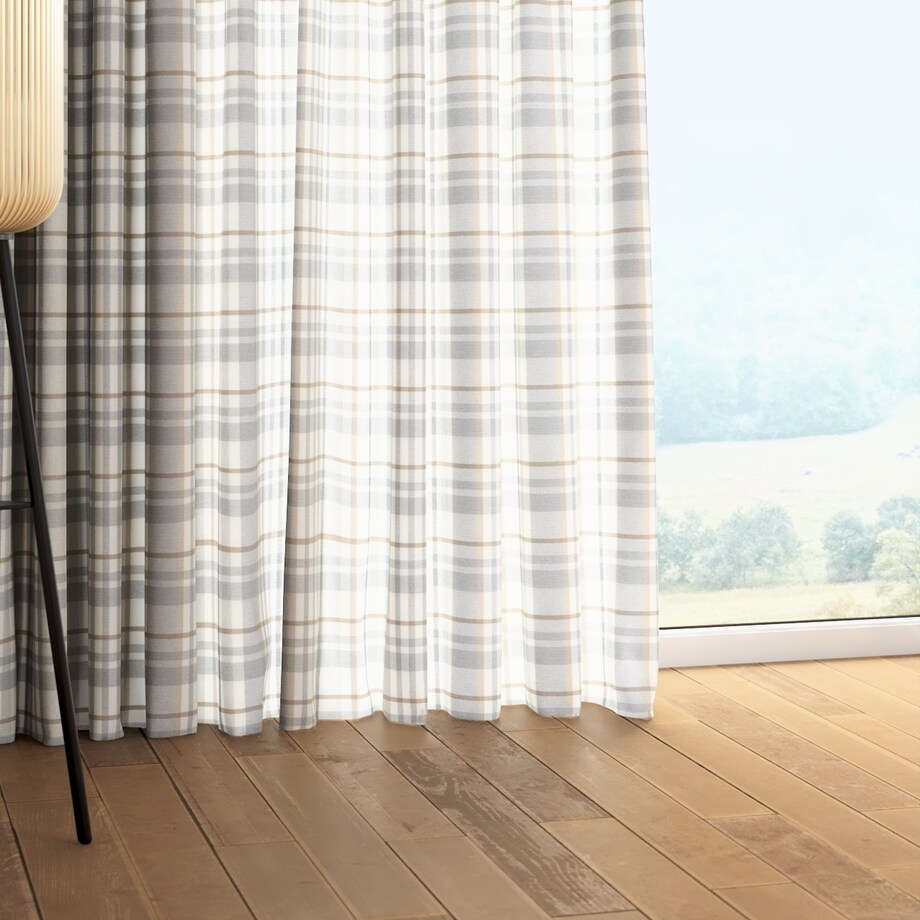Zasłona na taśmie marszczącej 1 szt. 130x245 kratka beżowo-szary melanż