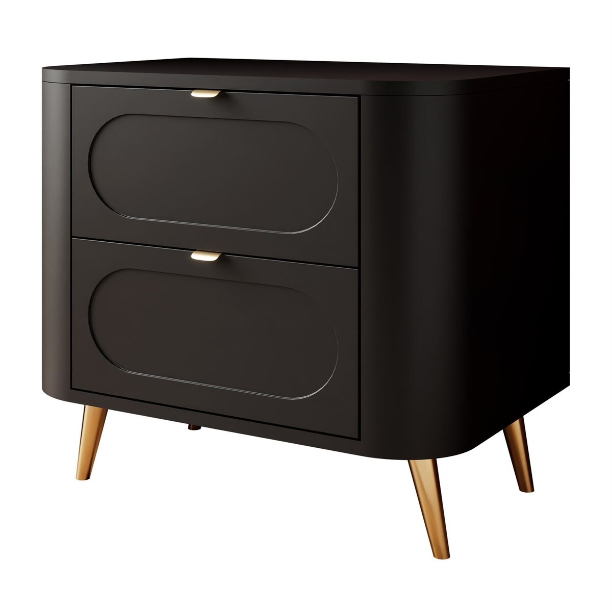 Szafka nocna SHADOW II 2S - czarna MDF, 2 szuflady, złote uchwyty