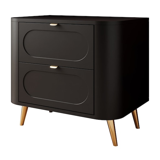 Szafka nocna SHADOW II 2S - czarna MDF, 2 szuflady, złote uchwyty