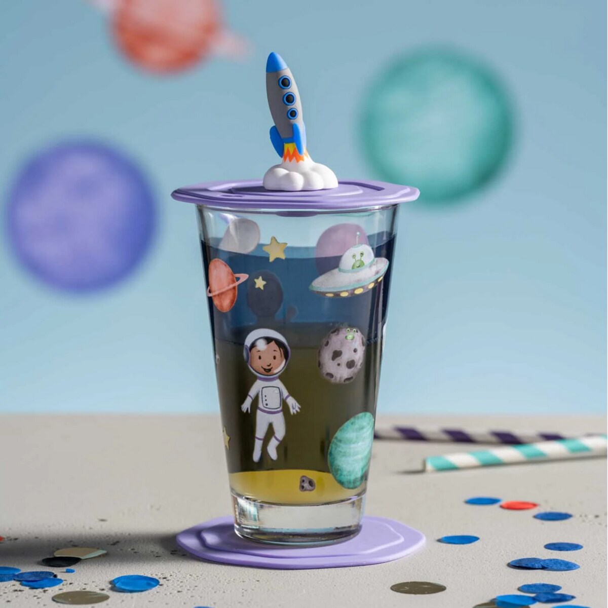 Szklanka z pokrywą i spodkiem 300ml kosmos BAMBINI AVVENTURA - Leonardo