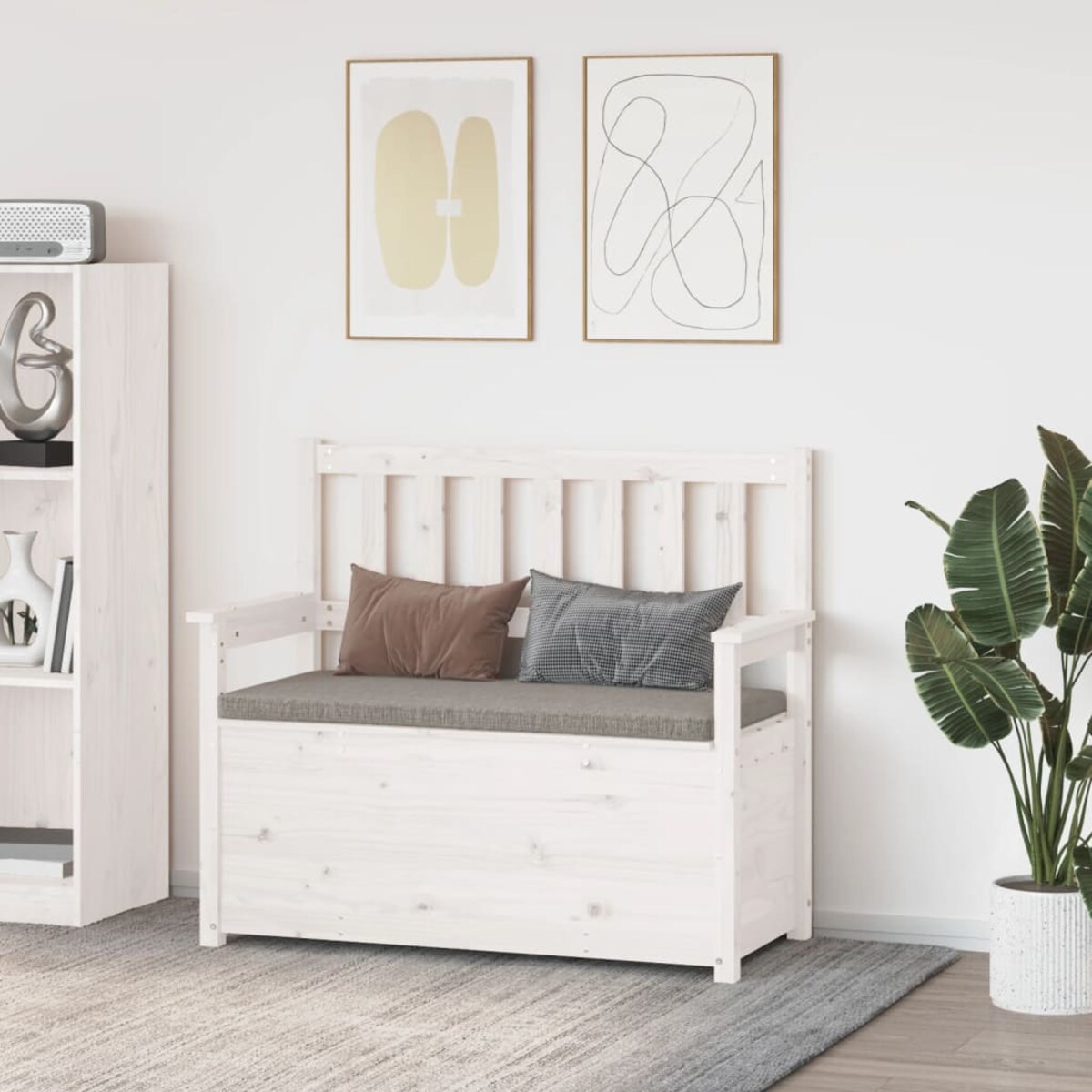 vidaXL Ławka, biała, 112,5x51,5x96,5 cm, lite drewno sosnowe