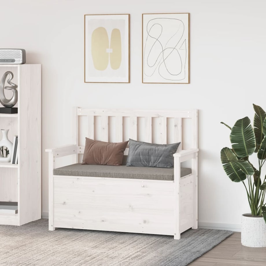 vidaXL Ławka, biała, 112,5x51,5x96,5 cm, lite drewno sosnowe