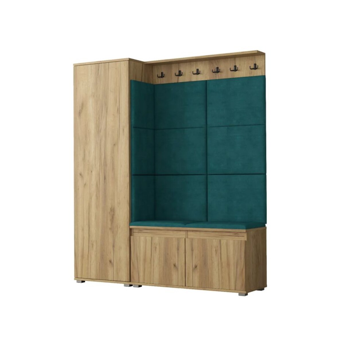 Garderoba z siedziskiem do przedpokoju SINGAPUR 154 dąb craft/zielona