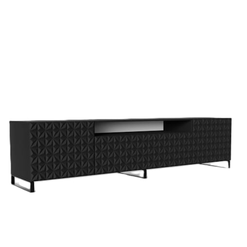Szafka RTV ALI 200 cm, stojąca, z ozdobnymi frontami, pod telewizor- czarna