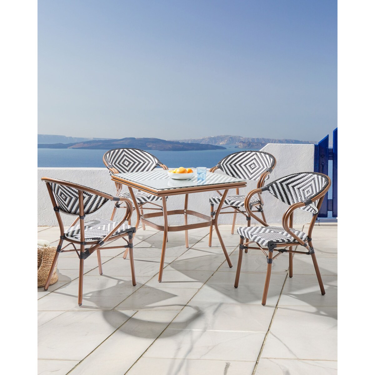 Zestaw 4 krzeseł ogrodowych RIFREDDO Technorattan Czarny/ biały