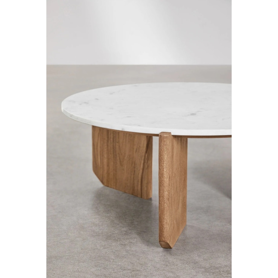 Komplet 2 stolików kawowych z białego marmuru i drewna mango Lavinia